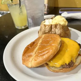Half pound burger &amp; baked potato