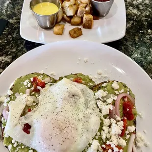 Avocado Toast added an egg and side of breakfast potatoes