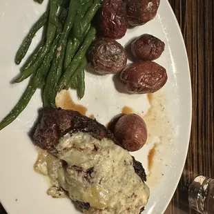 Black &amp; Bleu  New York Strip, green beans, red potatoes