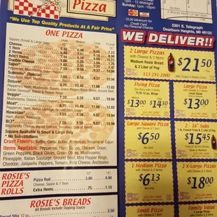 the price of the menu