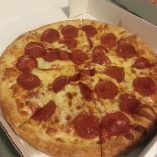 Pepperoni pizza with garlic butter crust.