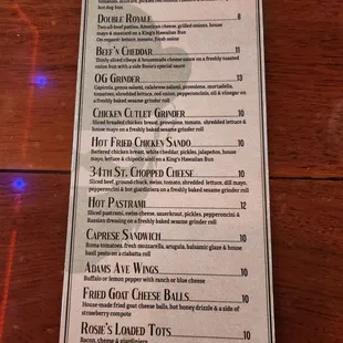 Menu as of 4/22/23