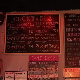 Cocktail menu