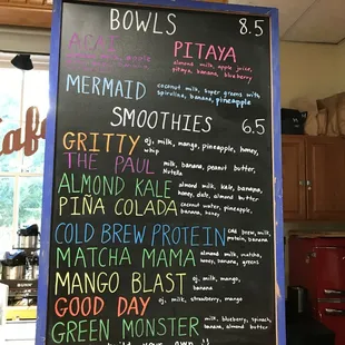 Smoothie and bowl menu