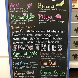 Updated smoothie and bowl menu