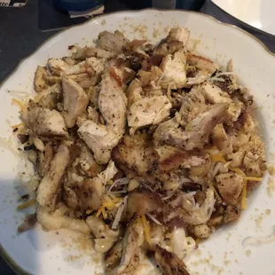 The chicken Mac and cheese.