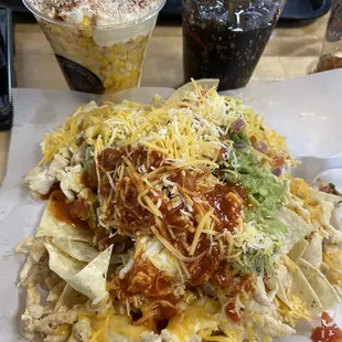 Chicken Nachos, Elote and Dr Pepper