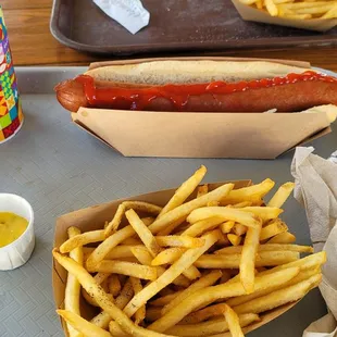 Foot long hot dog with fries