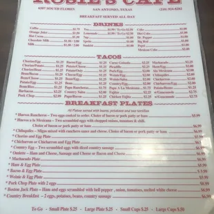 the menu for the restaurant
