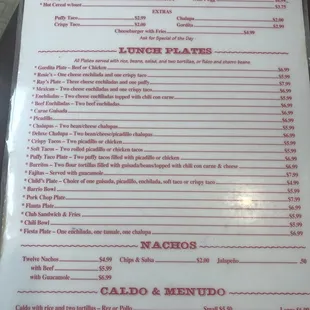 the menu of the restaurant