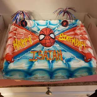 a spider - man birthday cake