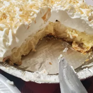 Inside of coconut cream pie. Pies are for holidays only!