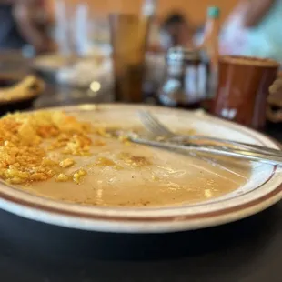 a half eaten plate of food