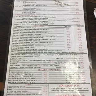 a menu for breakfast