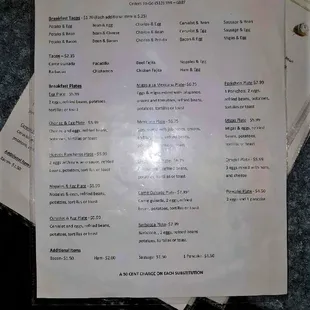 the menu for the restaurant