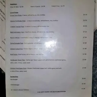 the menu for the restaurant