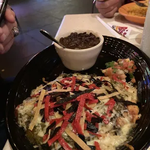 Pollo Verde with black bean soup