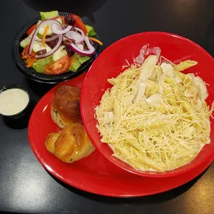 Tuesday Special ($14.60) - Penne Chicken Alfredo (4 Stars), Garlic Knots (3 Stars), &amp; Small Salad w/ Caesar (3 Stars)