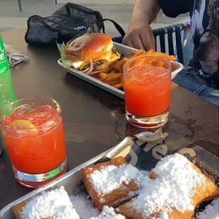 Chocolate beignets, Rosies Smashed Hamburger, &amp; the couples made for 2 drink
