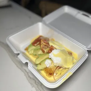 Eggs Blackstone (sub avocado for bacon)