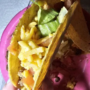 Assembled crispy beef tacos at home. Yum!