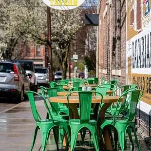 tables and chairs outside