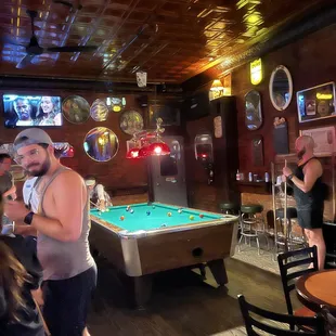 a pool table and a pool table