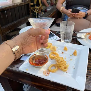 Small Martini and Overcooked Fried Calamari