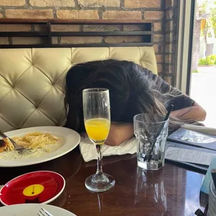 knocked out after eating the Penne Gorgonzola and drinking the mimosa