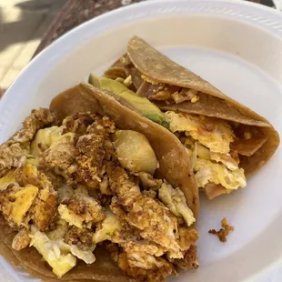 Migas and avocado, chorizo/egg/potato