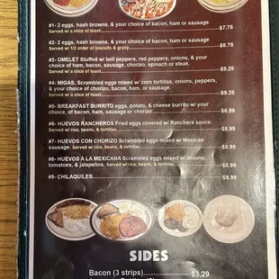 Breakfast menu