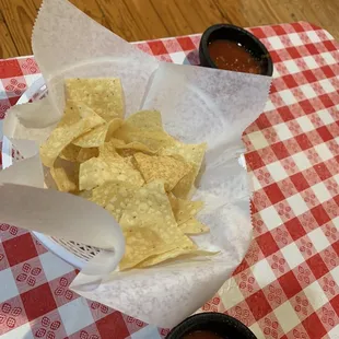 Thin crispy chips with homemade salsa.
