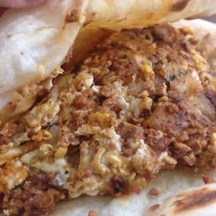 My own special taco, chorizo egg and potato ....