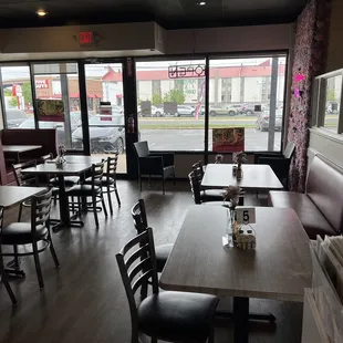 tables and chairs in a restaurant