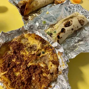 Chorizo bean and cheese breakfast taco- excellent! Also an Eggs Mexicana taco.