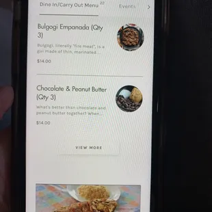 Sample of their menu and the empanadas offered, from their website.