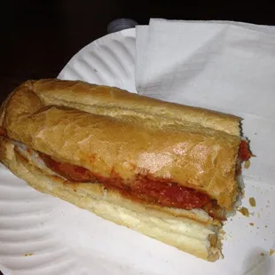 One half of the large chicken cutlet sub