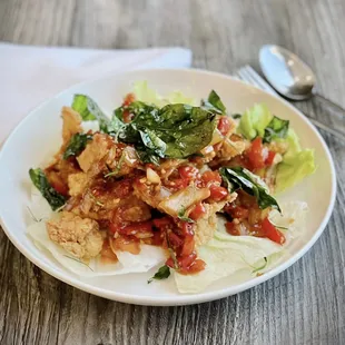 "Pla Sam Ros"   (fried catfish fillet topped with spicy and sweet tamarind sauce)