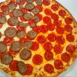 Pepperoni and meatball pizza