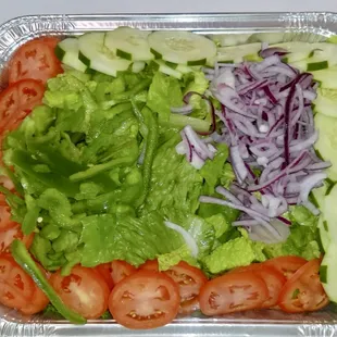 Half pans of garden salad