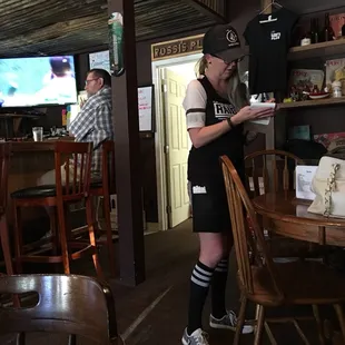 a waitress serving customers