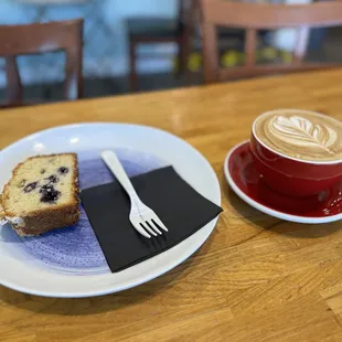 Mocha latte and a delicious blueberry loaf