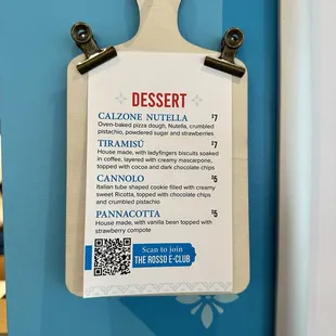 Dessert menu