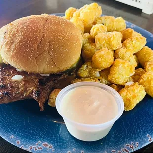 Awesome grilled tenderloin! Tots were good too.