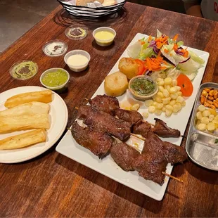 Anticuchos &amp; Yucca Frita (also delicious extra dipping sauces)