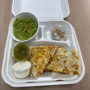 quesadilla and guacamole