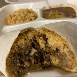 Carne asada burrito with extra rice and beans :)