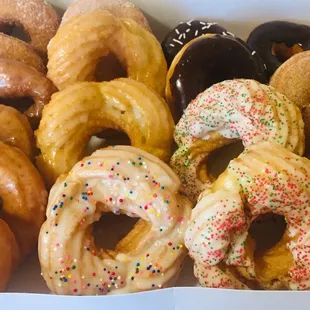 a variety of donuts in a box