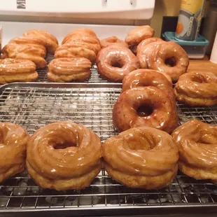 glazed donuts on a cooling rack