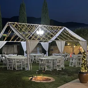 Lighted tent.